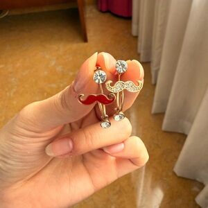 Gold and Red Mustache Earrings